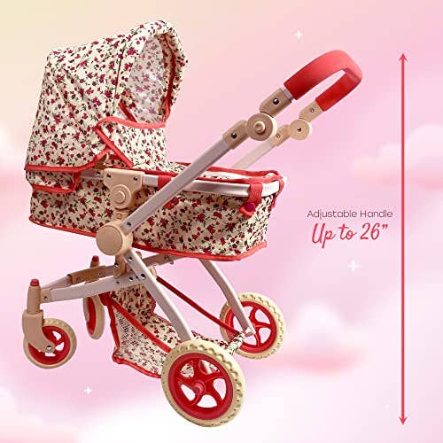 The New York Doll Collection - Wholesale Doll Stroller - Kids - Convertible Combo Baby Doll Floral Stroller3
