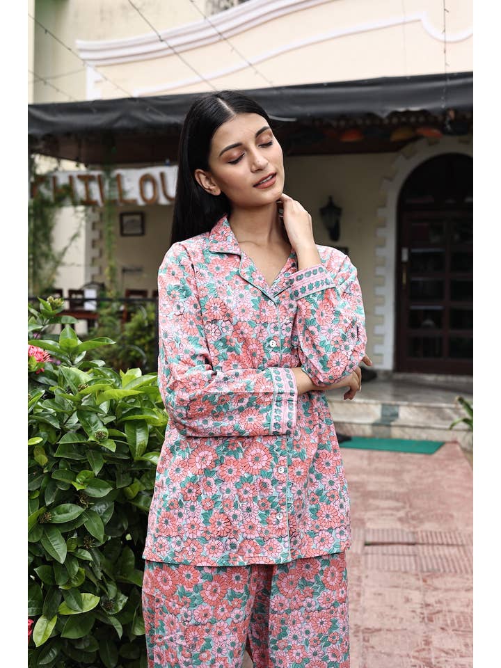 The Fox and The Mermaid – wholesale Sleepwear set – Women's – Women's Block Printed Pajamas- 3 Piece Set