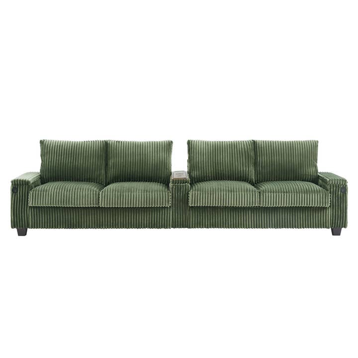 Modern 4-Seater Corduroy Sofa with USB Ports, Hidden Storage Arms, Flip-Top Cup Holders, Green, 133' and other Purchase Wholesale port style. Free Returns & Net 60 Terms on Faire trending on Faire.