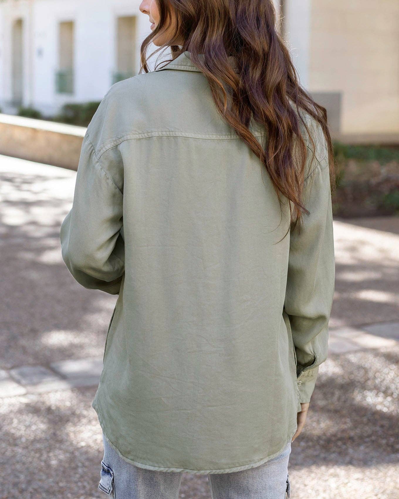 Tencel™ Lyocell Utility Shirt Jacket in Sage for wholesale on Faire5