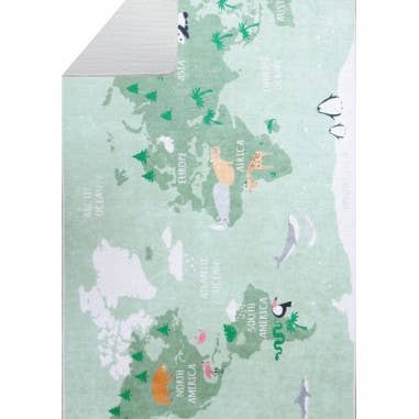 Mani Textile - Venta al por mayor Alfombra pequeña - Niños y bebés - Alfombra infantil mapa mundial, verde1
