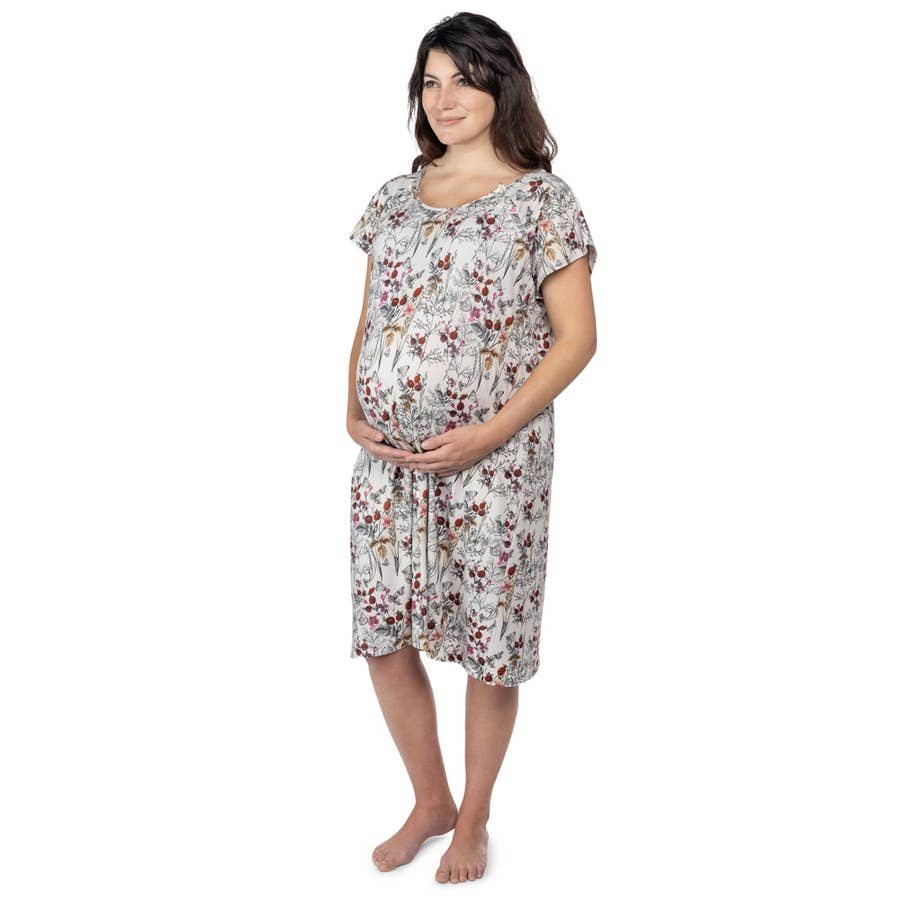 Savvy Maternity and Nursing Striped Nightie in Khaki – Angel