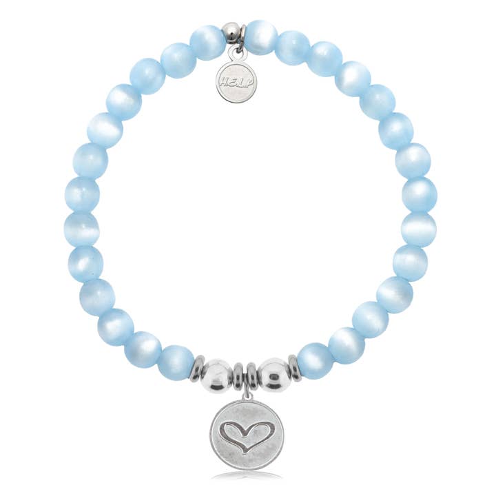 Heart Charm with Blue Selenite Charity Bracelet for wholesale by H.E.L.P