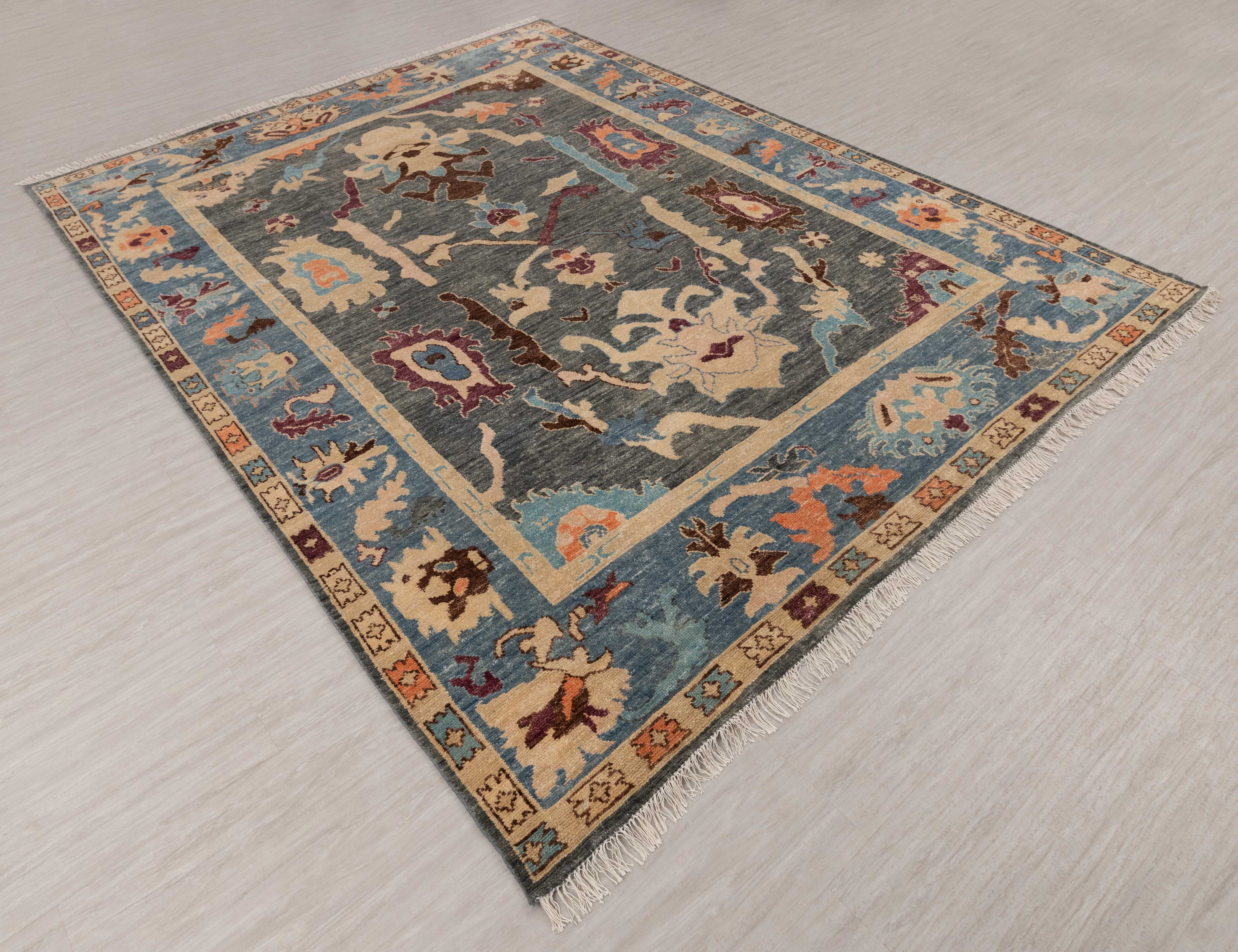 Aesthetic Homes LLC - Wholesale Area Rug - 9x12 Green Blue Oushak Rug – Hand-Knotted Wool #58185