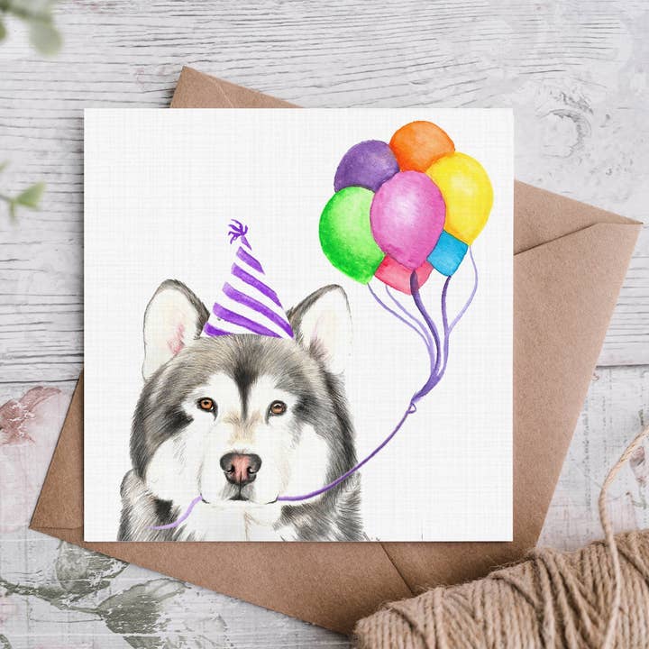 Alaskan Malamute Fødselsdag Day Card for engroshandel hos Cloud Jellybean Art