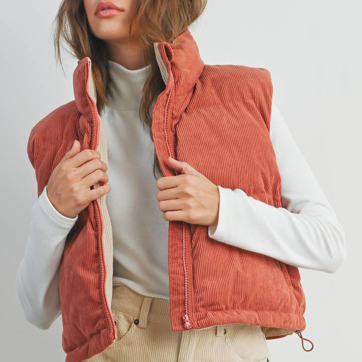 BUTTERMELON - Wholesale Outerwear Vest - Women's - FALL ADOREME CORDUROY PUFFER VEST - BMJ72426