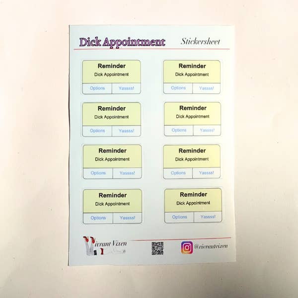 Dick Appointment adult sticker sheet for wholesale by Vivrant Vixen