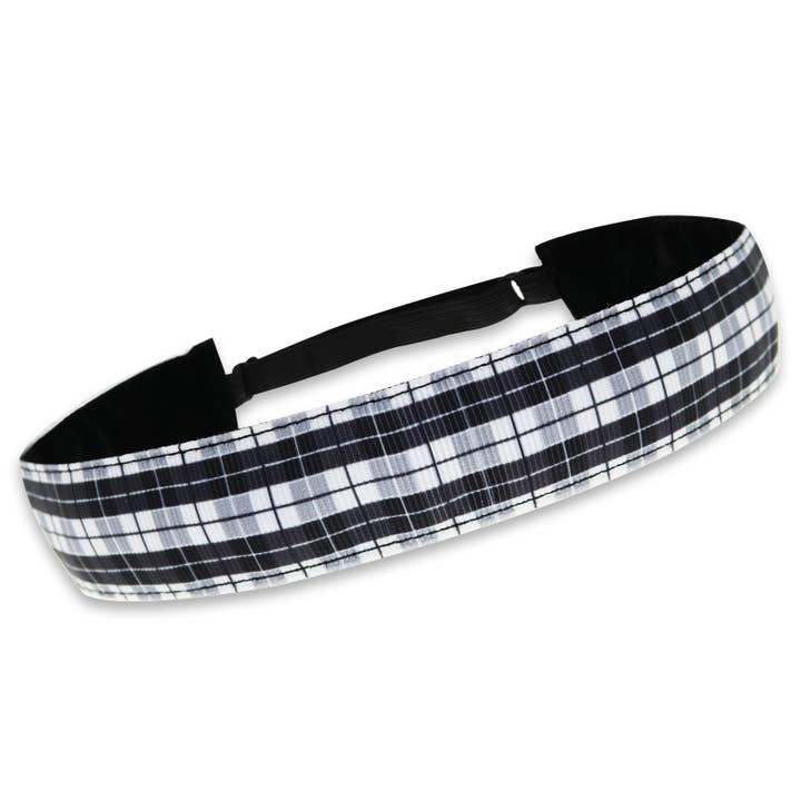 Adjustable No Slip Black & White Headband - Plaid for wholesale by Frog Sac