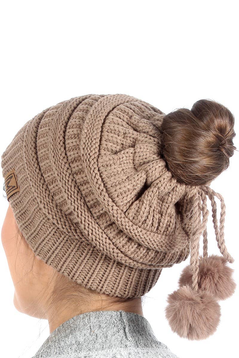 Fashion City - Wholesale Beanie - Women's - Women's Ponytail Adjustable Pom String Knit Hat14