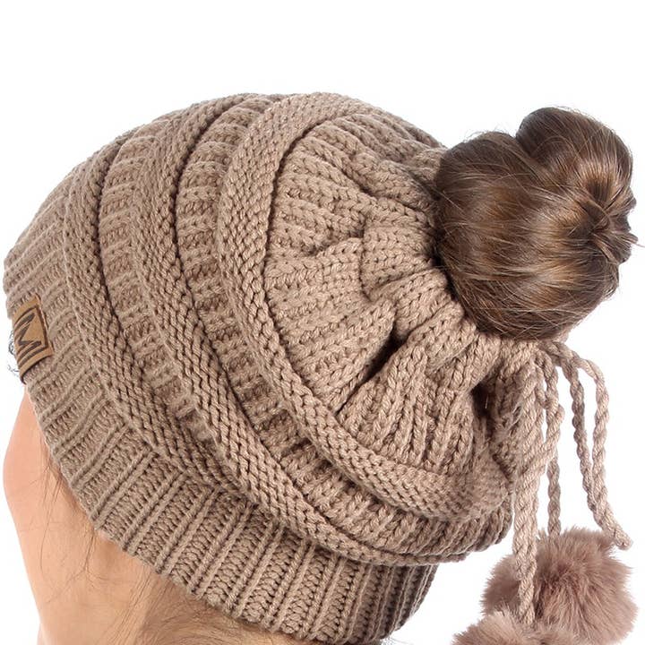 Fashion City - Wholesale Beanie – Women's - Women's Ponytail Adjustable Pom String Knit Hat14