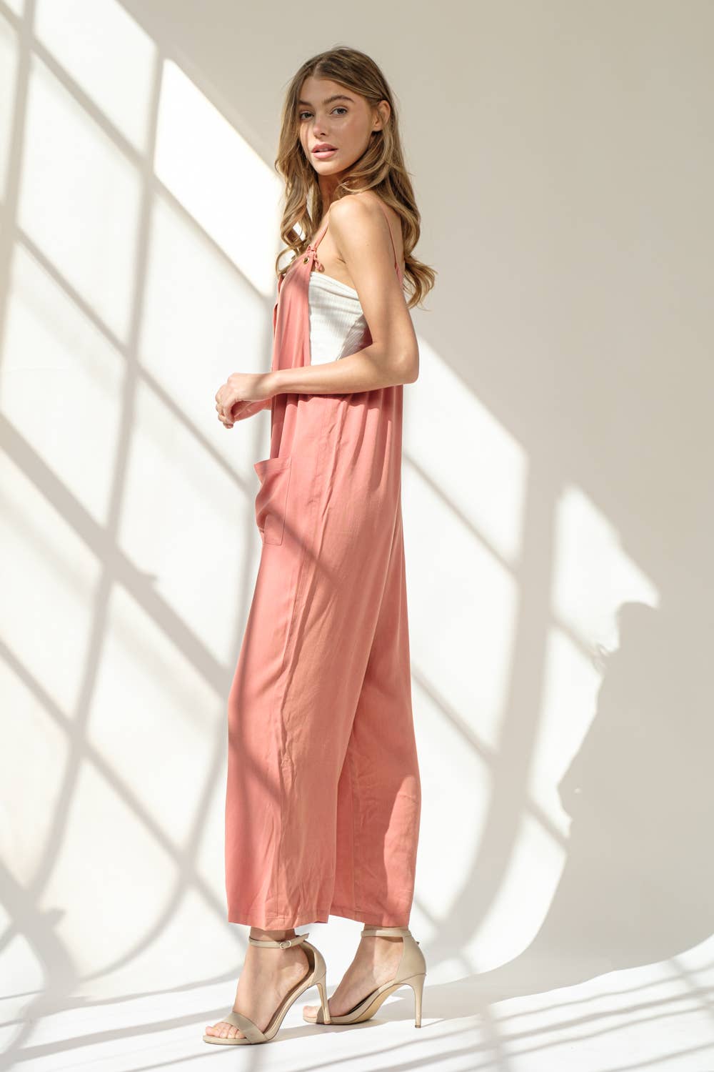 Blue B - Wholesale Jumpsuit - Women's - 32648R -Linen Feel Woven Tie Strap Button Up Pocket Jumpsuit5