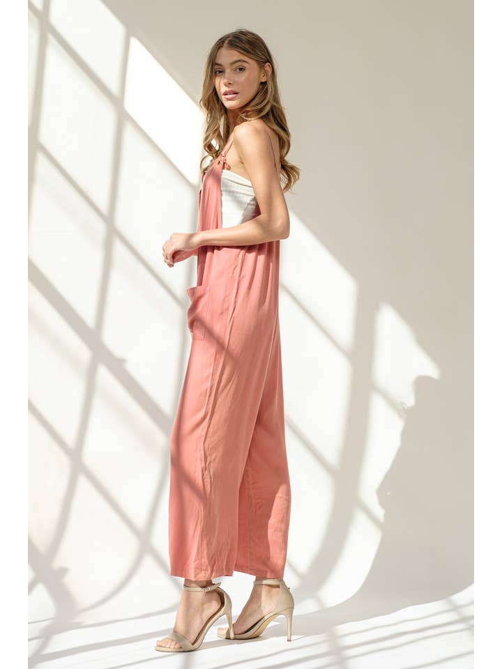 Blue B - Wholesale Jumpsuit - Women's - 32648R -Linen Feel Woven Tie Strap Button Up Pocket Jumpsuit5