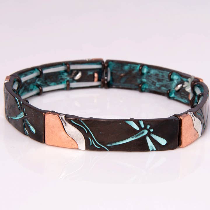 Patina Dragonfly Stretch Armbånd for engroshandel hos Peaceful Village Inc.