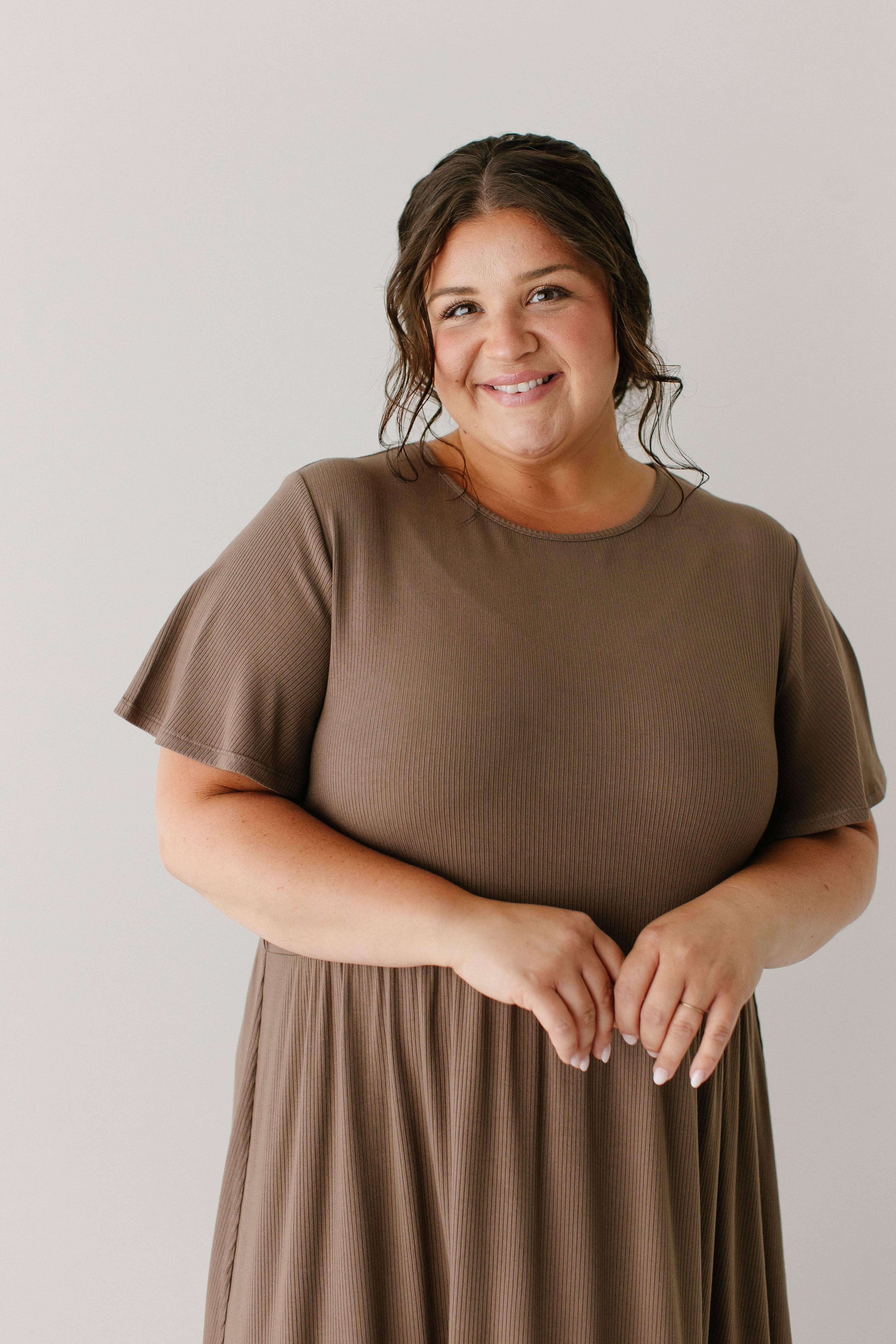 'Shiloh' Ribbed Tiered Midi Dress in Mocha FINAL SALE for wholesale on Faire9