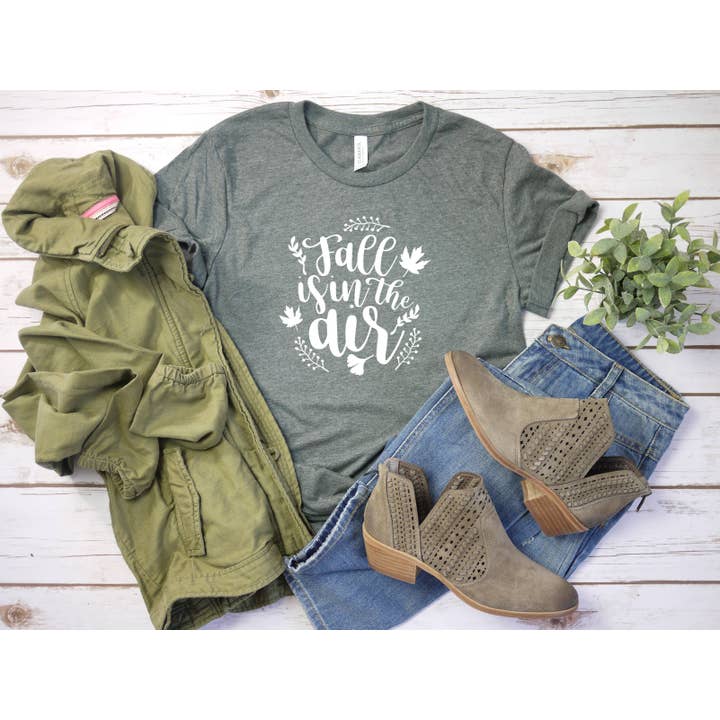My Bella Vida Inc. - Wholesale Screen Printed T-Shirt - Unisex - Fall is in the Air Shirt, Fall Shirt, Autumn Shirt