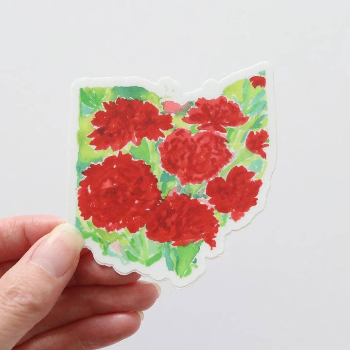 Elizabeth Alice Studio - Wholesale Sticker - Ohio red carnation, state flower watercolor sticker