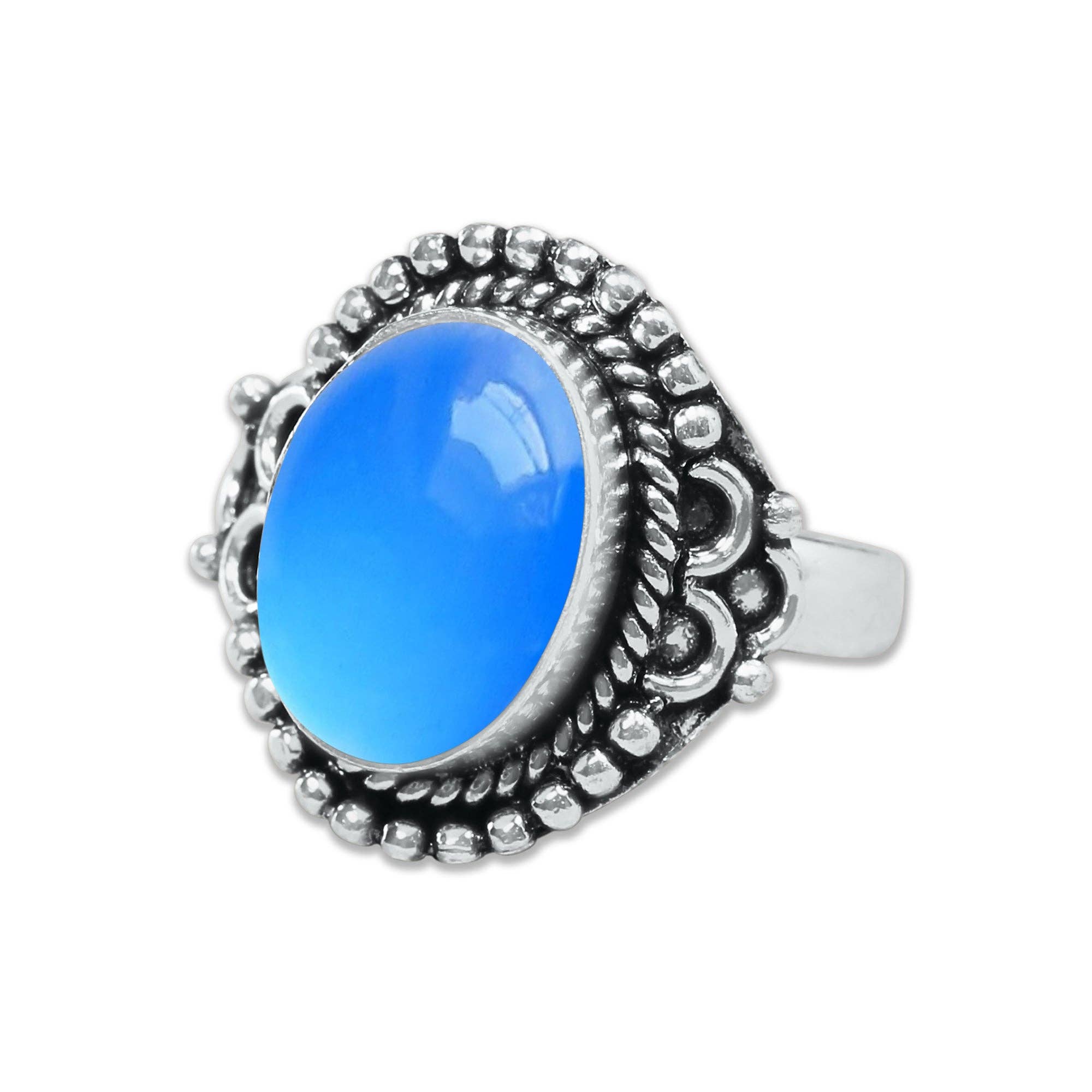 Handmade Jewels - Wholesale Cocktail/statement ring - Blue Chalcedony Rings – Handmade, Silver-Plated, Assorted Boho Designs (US Sizes 6–10, Made to Order)13