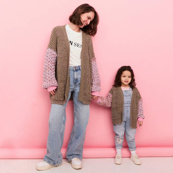Cara & The Sky - Wholesale Cardigan - Women's - Madison Oversized Balloon Sleeve Knit Cardigan - Khaki Knit