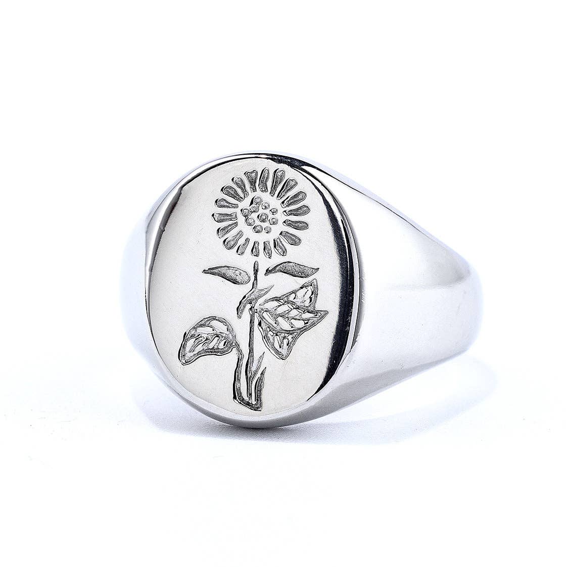 Mio Queena - Wholesale Cocktail/Statement Ring - Glossed Surface Stainless Steel Sunflower Ring - FGS0