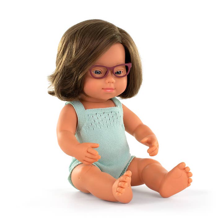 Miniland Educational - Wholesale Doll - Kids - Colourful Doll Caucasian Girl with DS 15” Turquoise rompers