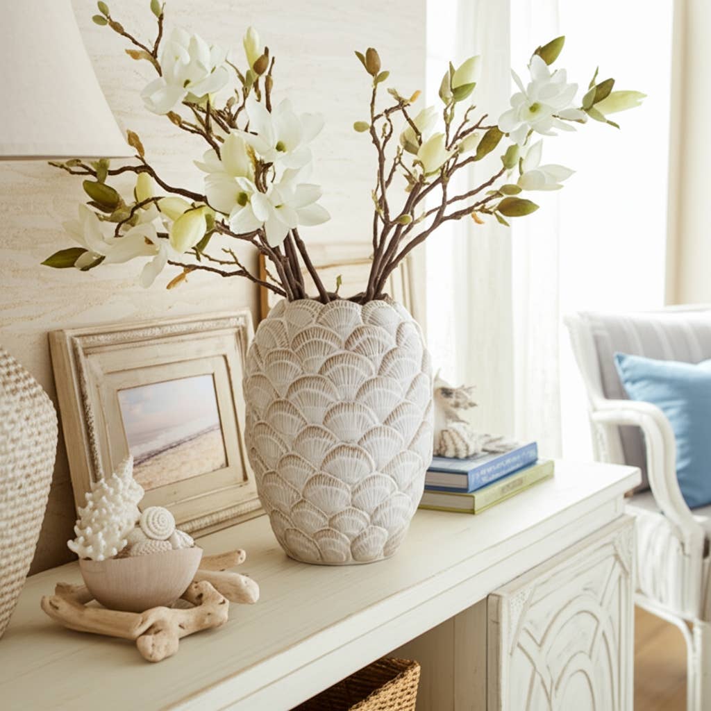 Sagebrook Home - Wholesale Vase - White 13 in. Ceramic Bud Coastal Seashells Pattern Vase1