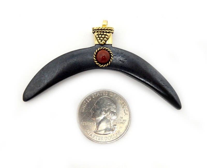 Jewelers Paradise - Wholesale Individual Charm/Pendant - Black Crescent Double Horn Pendant with Gemstone Accent Gold4