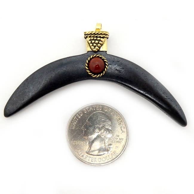 Jewelers Paradise - Wholesale Individual Charm/Pendant - Black Crescent Double Horn Pendant with Gemstone Accent Gold4