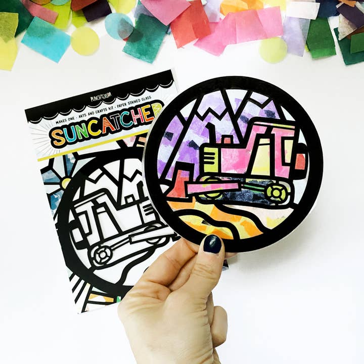 Bulldozer Paper Suncatcher Craft Kit for wholesale by Punch of Color