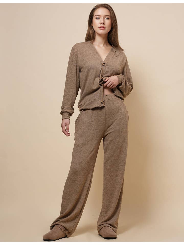 Sweetkama - Wholesale Top & Pant Set (NOT Loungewear) - Women's - Ladies V-Neck Botton Top with Pants 2PCS Set SKST48791