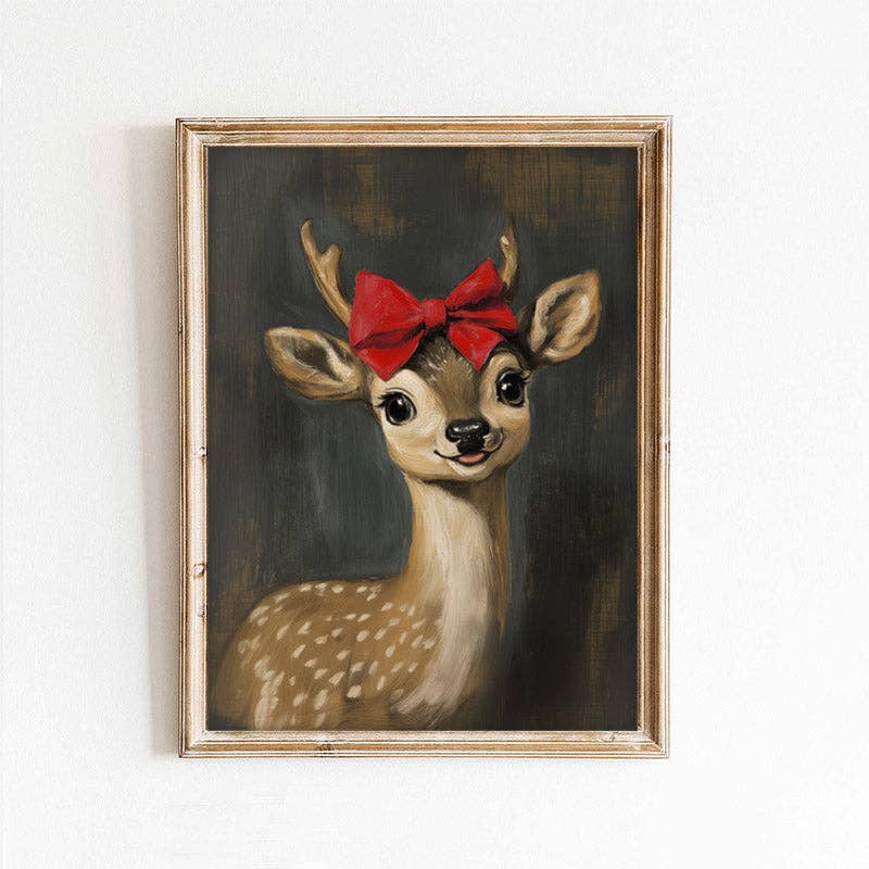 Paper House Print Shop - Venta al por mayor Ilustración - Impresión artística de retrato de reno Clarice con lazo