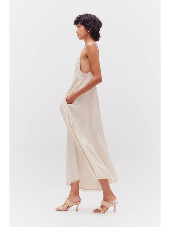 Grade & Gather - Wholesale Dress - Women's - 60951 - RAW EDGE DETAIL SATIN MIDI DRESS