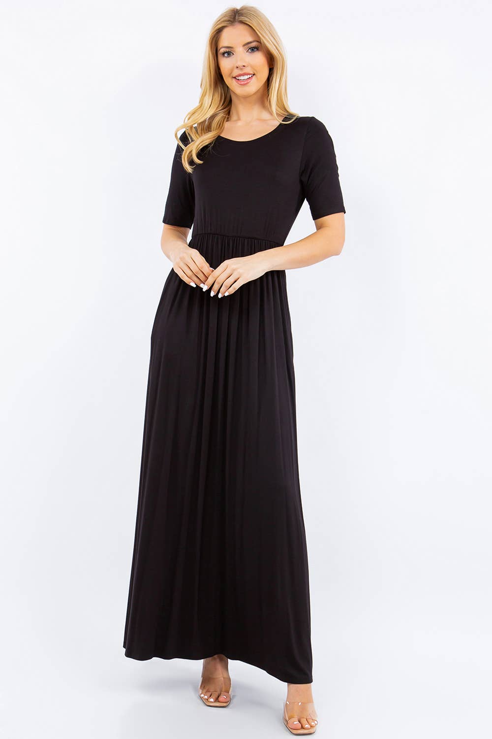 Celeste Clothing - Wholesale Dress - Women's - PLUS SIZE MODEST MAXI DRESS WITH POCKETS -CD23411T-PL15