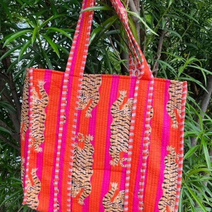 bhavnas boutique - Wholesale Luggage Tag - Tiger block Print Tote Bag Indian Handmade Cotton Shopping
