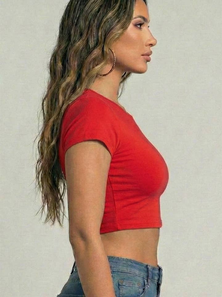 CAPELLA APPAREL - Wholesale Knit Top - Women's - Short Sleeve Roundneck Crop Top34