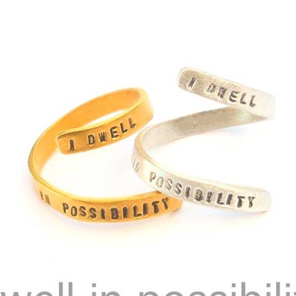 Chocolate and Steel - Wholesale Band/Stacked Ring - I Dwell in Possibility -Emily Dickinson wrap ring3