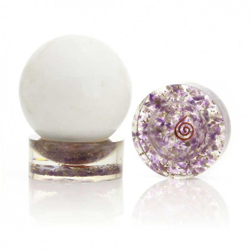 UniArt – wholesale Andlig sten/kristall – Orgonitebas för sfär med kopparspiral och stenskärvor0