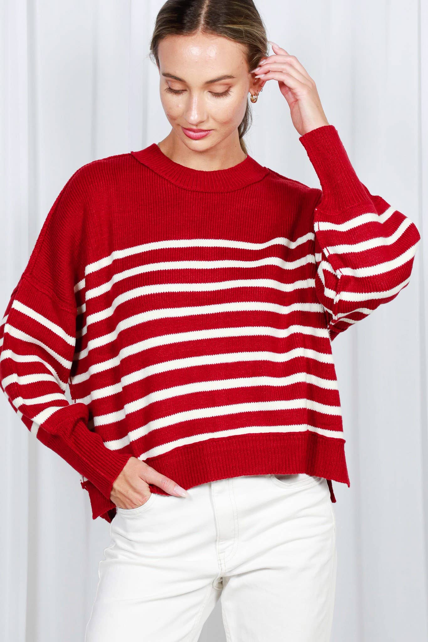 Vine & Love – wholesale Pullovertröja - Dam – Vine & Love randig tröja med balloonärm och rund hals22