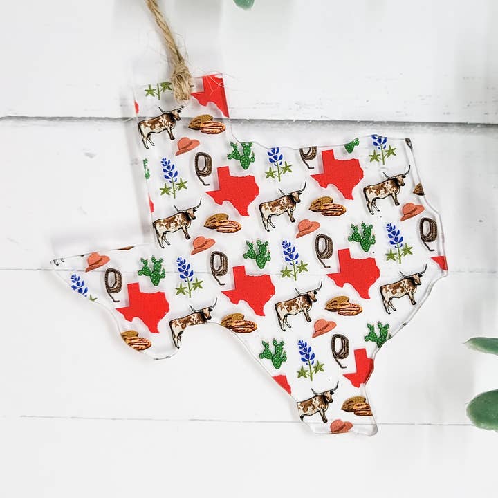 Ornamento Acrílico em Forma de "Ícones" do Texas por atacado de The Purple Chickadee