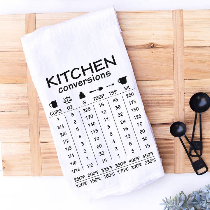 Aide-mémoire Kitchen Conversions pour torchon et vaisselle Baker or Chef Kitchen pour la vente par Designing Moments