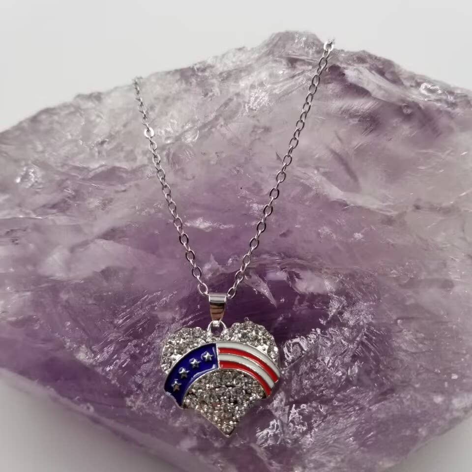 magnolia jewelry - Wholesale Pendant/Charm Necklace - 4th of July Necklace Crystal Patriotic Heart Necklace0