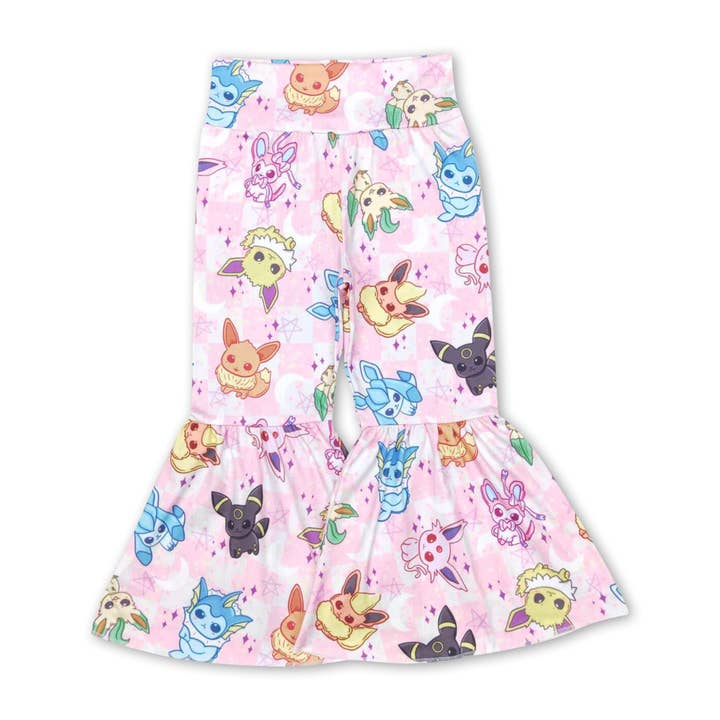 Pink plaid stars baby girls bell bottom pants for wholesale by Yawoo Garments