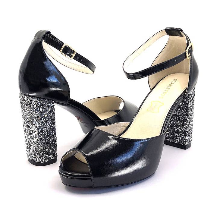 Blokhæl Glitter Peeptoe Sandaler - Zuri By Scarlettos for engroshandel hos SCARLETTOS