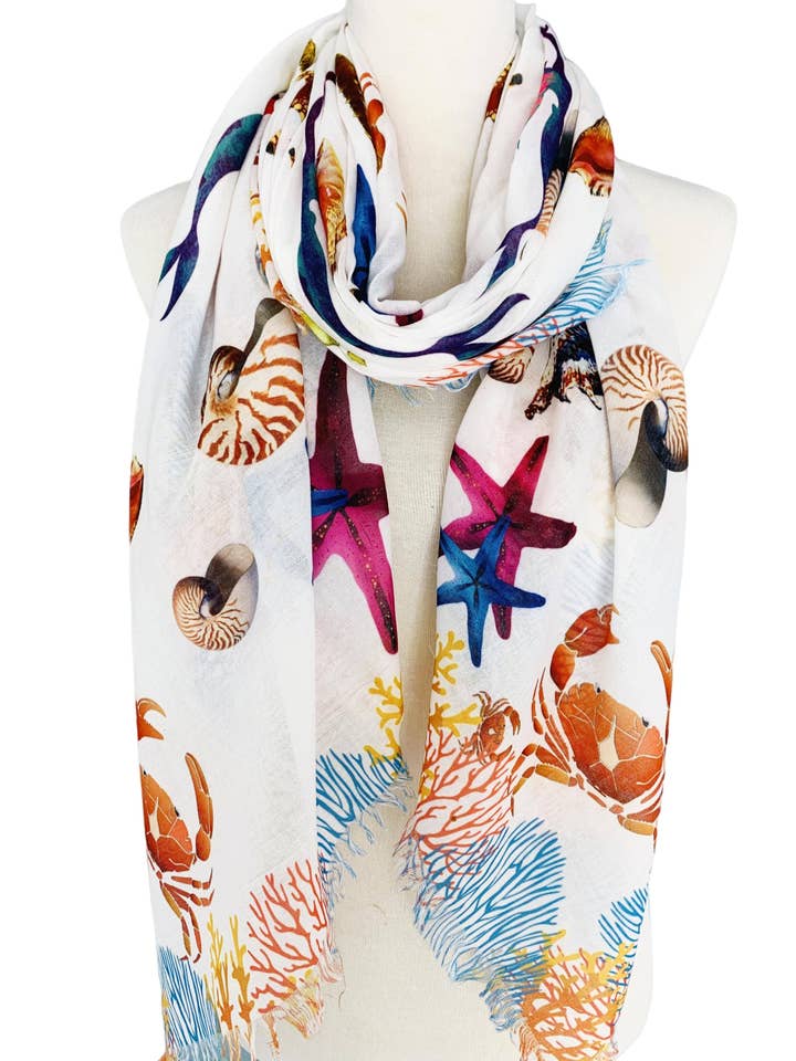 Bufanda/chal Sea Life blanco de gran tamaño JC021060 para venta al por mayor de JC Sunny Fashion