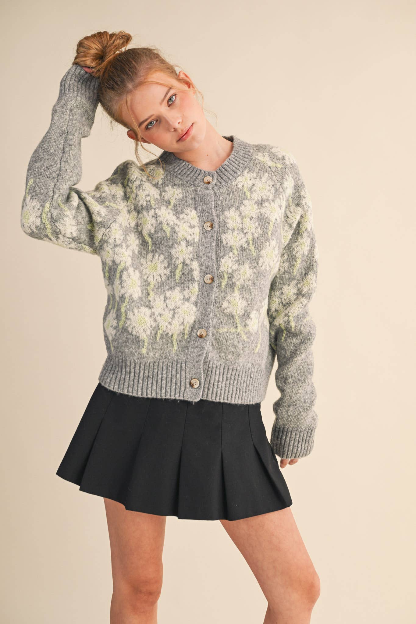 &MERCI - Wholesale Cardigan - Women's - FLORAL KNIT BUTTON DOWN SWEATER CARDIGAN MSW1123828