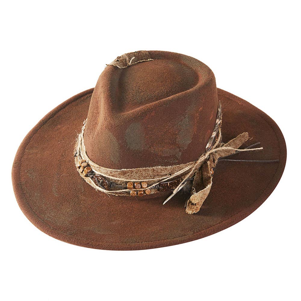 Sensibling Corp. - Vendita all'ingrosso Cappello da cowboy - Donna - Cappello Fedora Western Cowgirl Rustico con Fascia in Legno con Perline, Rifinitura Invecchiata e Accento di Piume Vintage.3