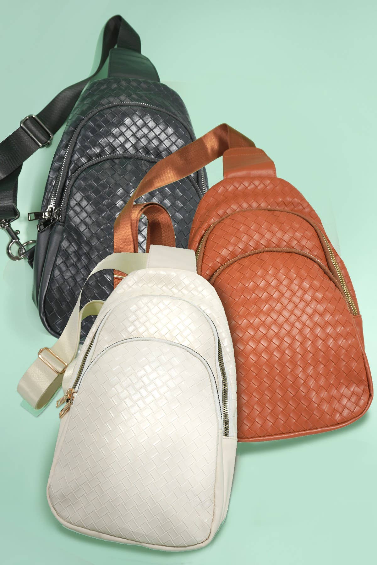 JOSSLYN by wall to wall - Wholesale Crossbody Bag - Unisex - BRAIDED WEAVE VEGAN SLING CROSSBODY STADIUM BAG | 40P5429