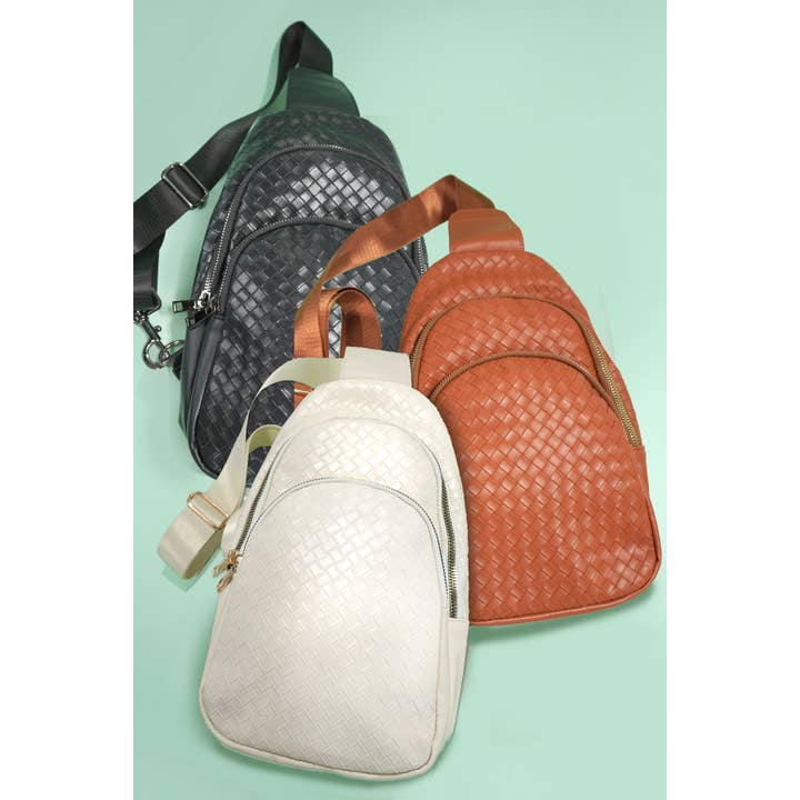 JOSSLYN by wall to wall - Wholesale Crossbody Bag - Unisex - BRAIDED WEAVE VEGAN SLING CROSSBODY STADIUM BAG | 40P5429