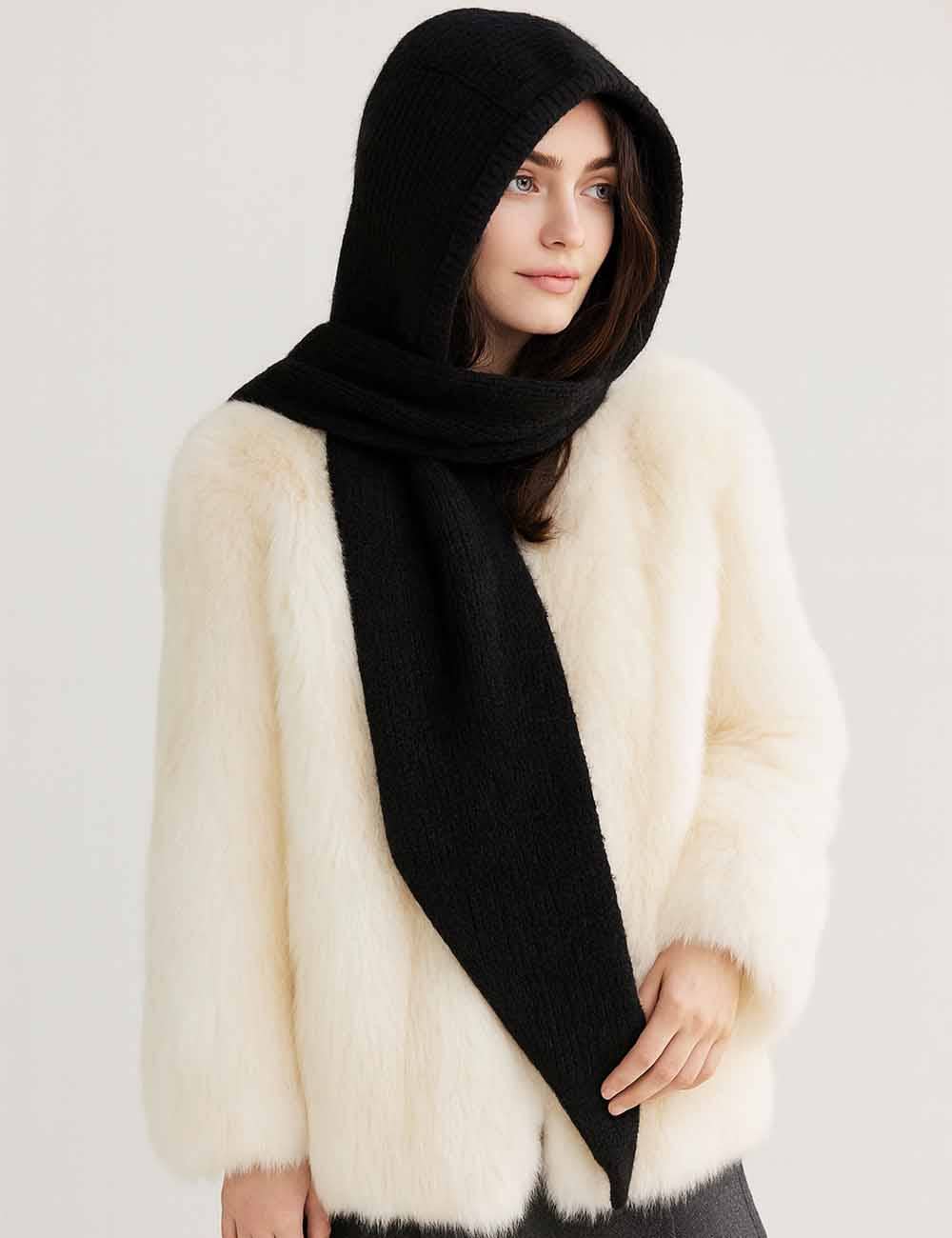 Sweetkama – Großhandel Schal – Damen – Damen Gemütlicher Unifarbener Strick-Kapuzen-Schal4