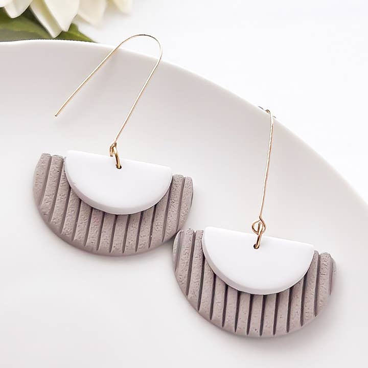 Taupe Geometric Earrings, Handmade Polymer Clay Earrings for wholesale by My Sister’s Things