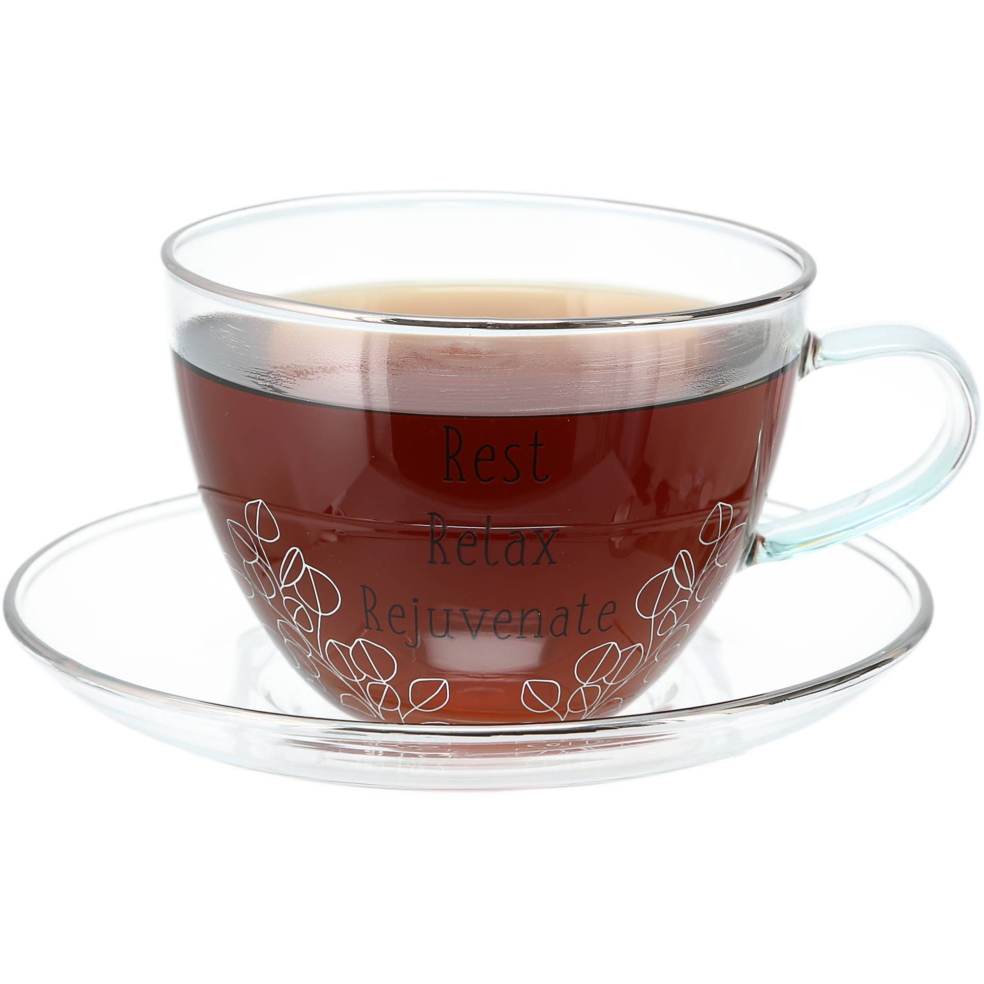 Pavilion - Wholesale Coffee/Tea Cup - Relax - 7 oz Glass Teacup and Saucer5